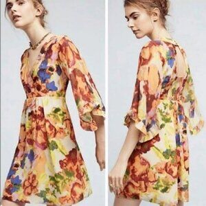 Maeve by Anthropologie Deloria Silk Floral Mini Dress Size 12P